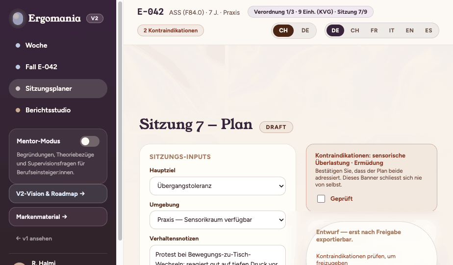 Ergomania Sitzungsplaner mit Planentwurf